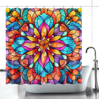 Bright colorful Stained glass look  Quick-drying Shower Curtain, floral, bathtub, stall shower curtain