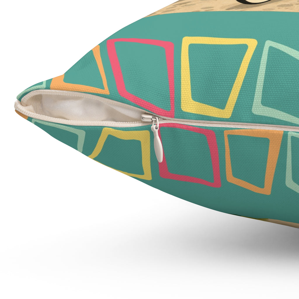 MCM Flamingo Family Biking Spun Polyester Pillow | Retro Tropical Bicycle Scene