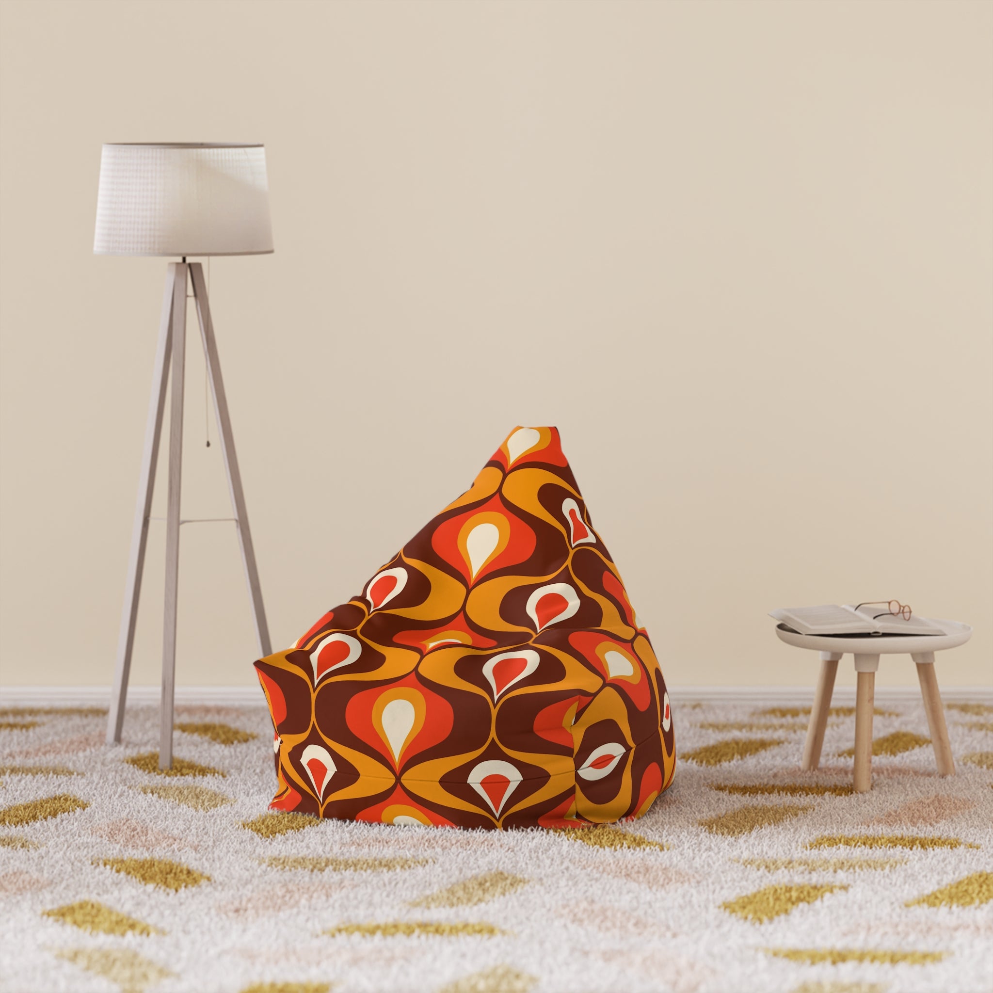Retro orange and brown Bean Bag Chair COVER, retro home decor, games room, living room bean bag cover
