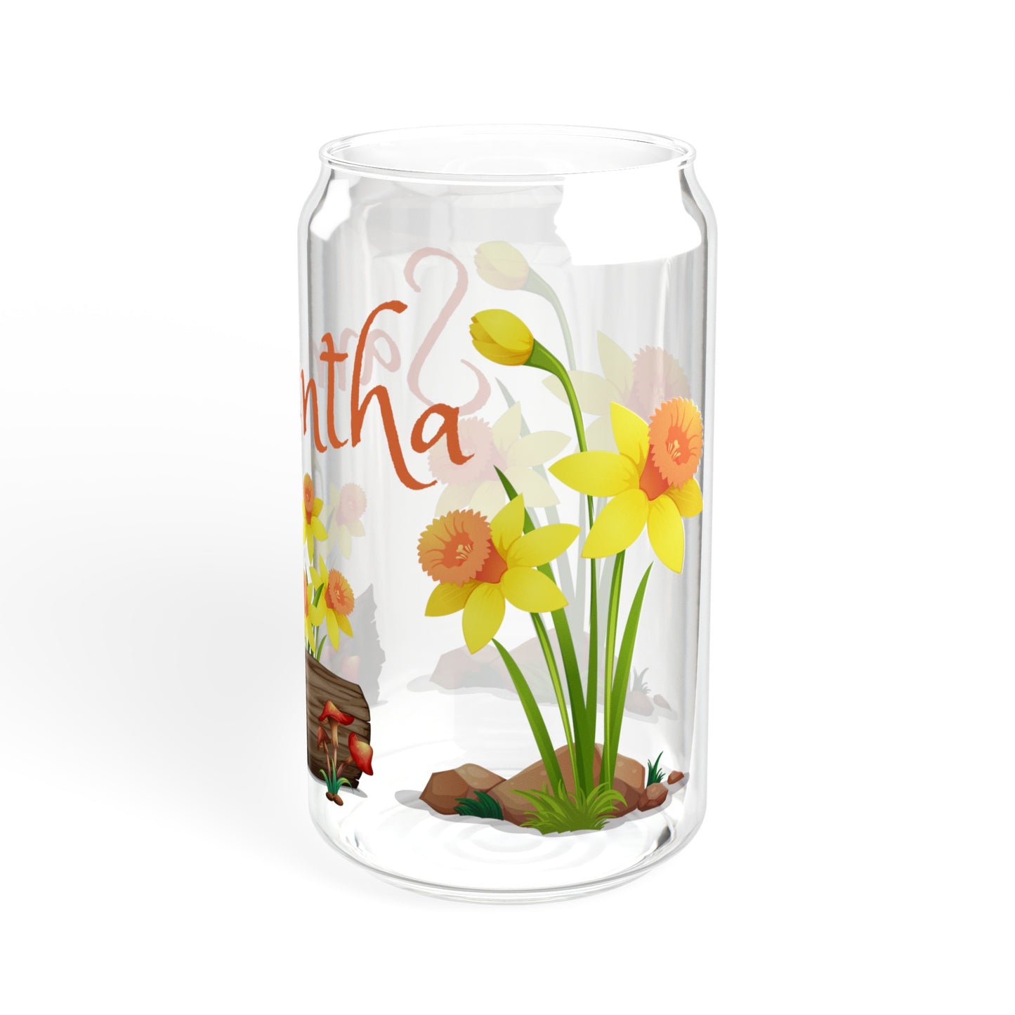 Personalized Daffodil spring Sipper Glass, 16oz, floral drinking glass, cute glass, iced coffee cup