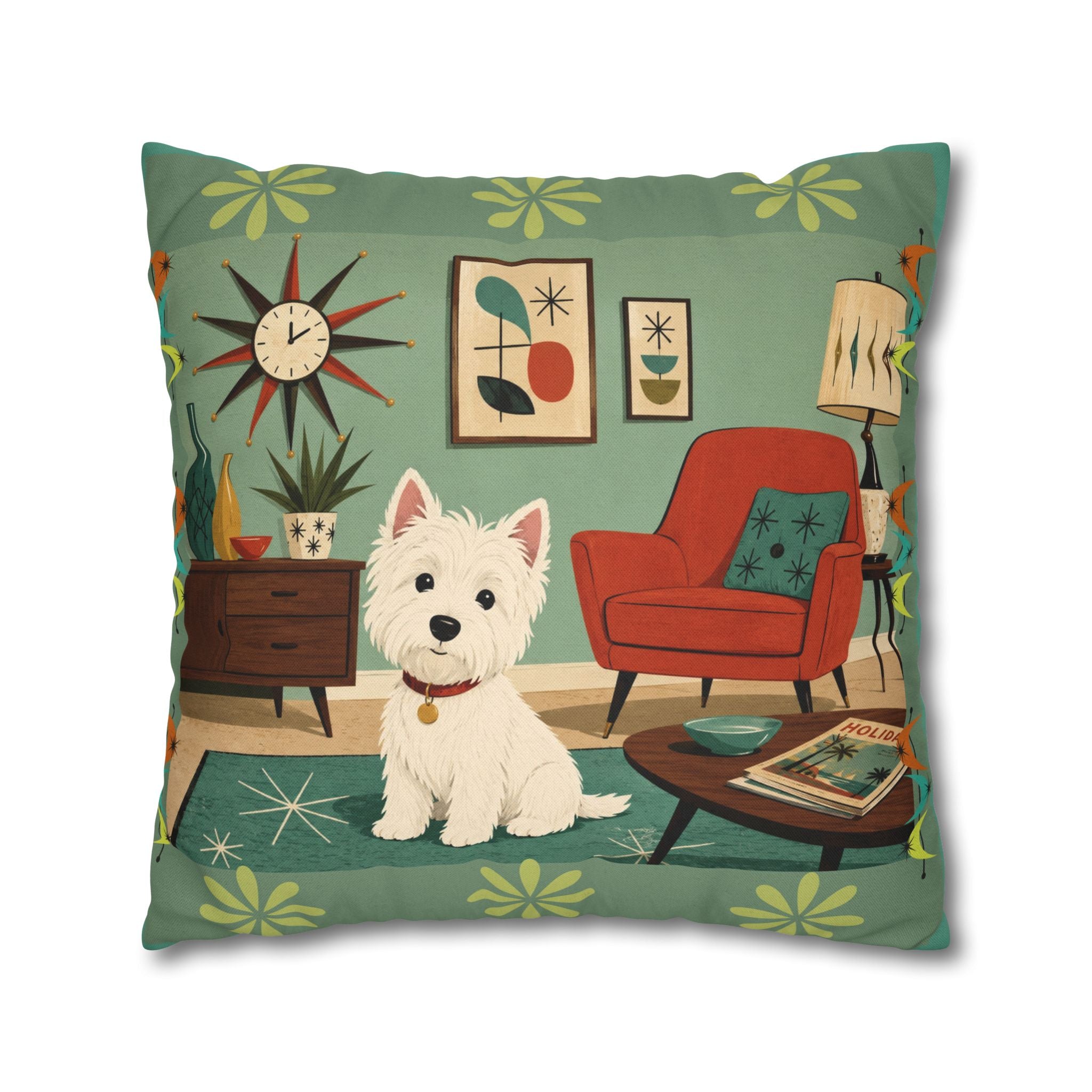Retro Westie Dog Retro Living Room Pillowcase | Square Throw Pillowcase - COVER ONLY