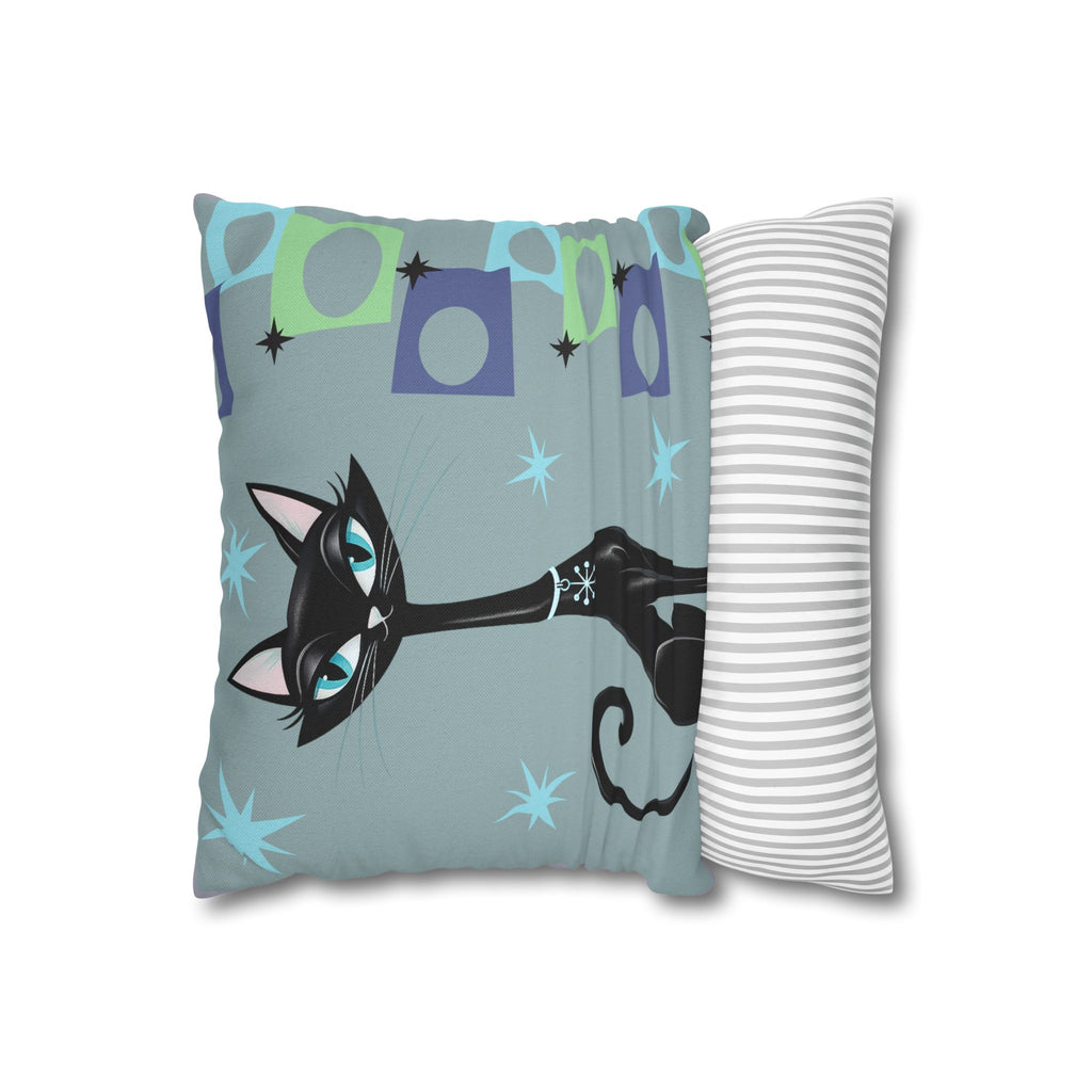 Retro Atomic Black Cat Pillowcase | Square Polyester Throw Pillowcase MCM