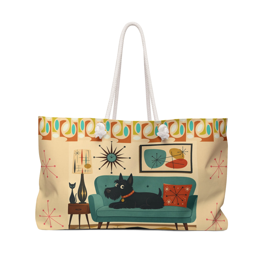 Mid Century Living Room Scottie Dog Weekender Bag | Retro Atomic Home Decor Tote
