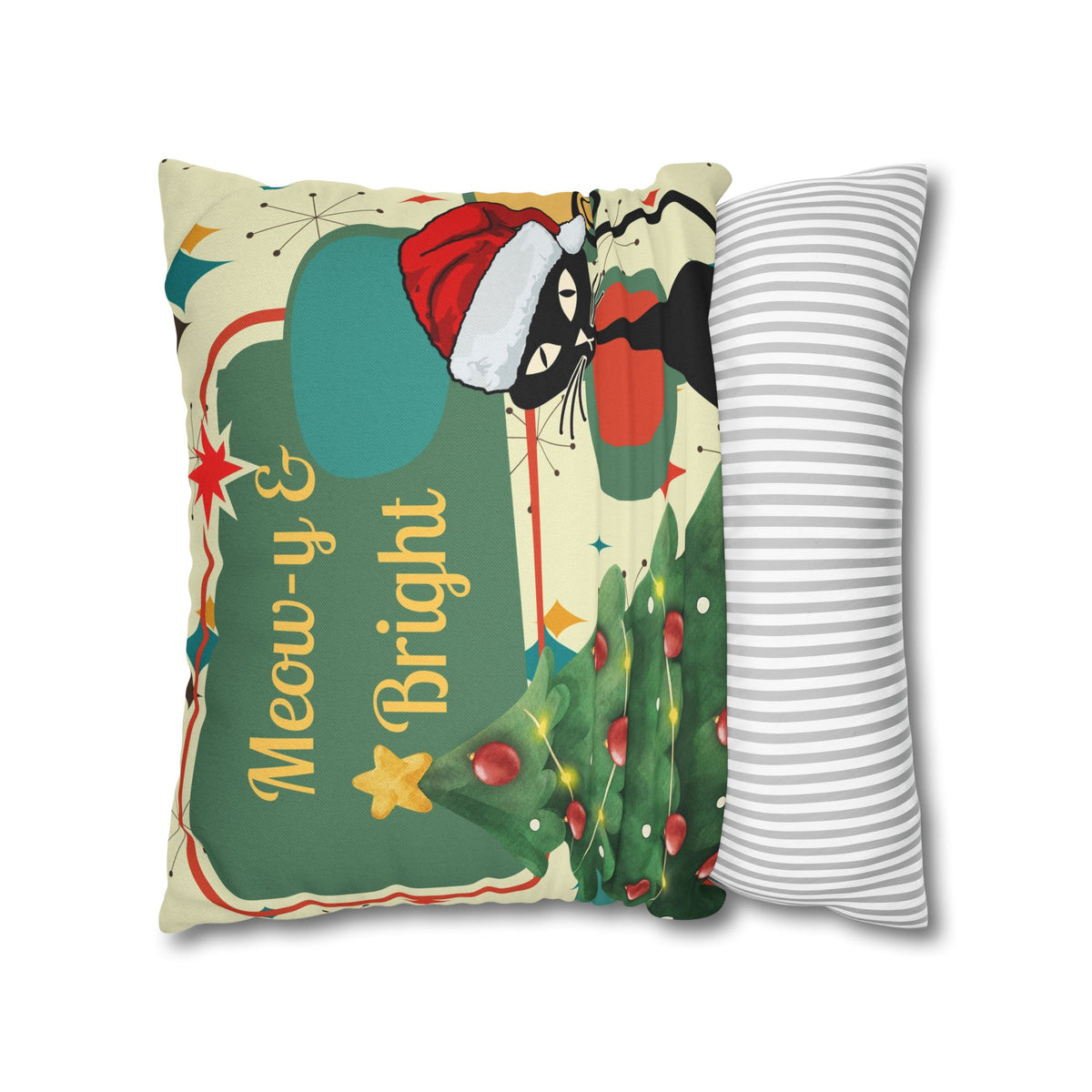 Meow-y & Bright Atomic Cat Christmas Pillowcase