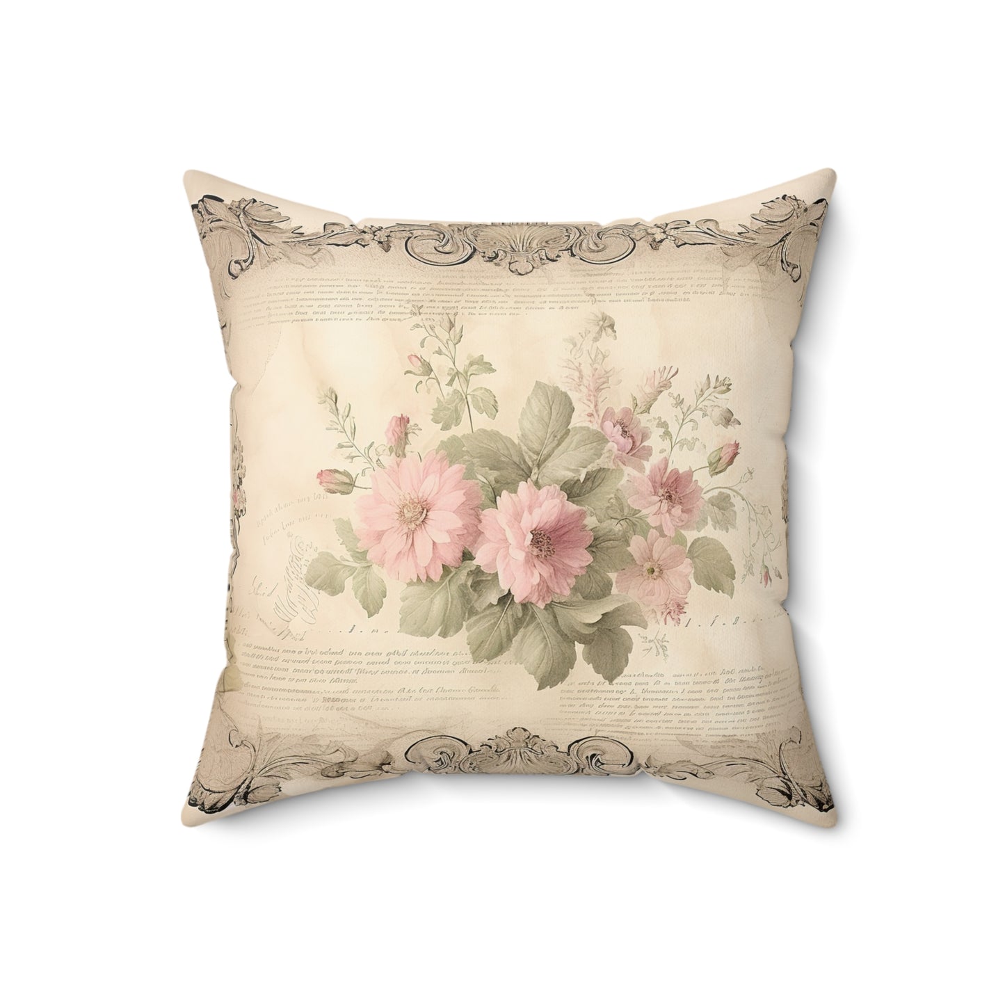 Shabby chic old certificate roses Square Pillow, vintage inspired, Farmhouse, country cottage, scatter throw cushion