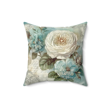 Blue floral with white flower shabby chic Square Pillow, French vintage inspired, chic home decor, scatter throw cushion