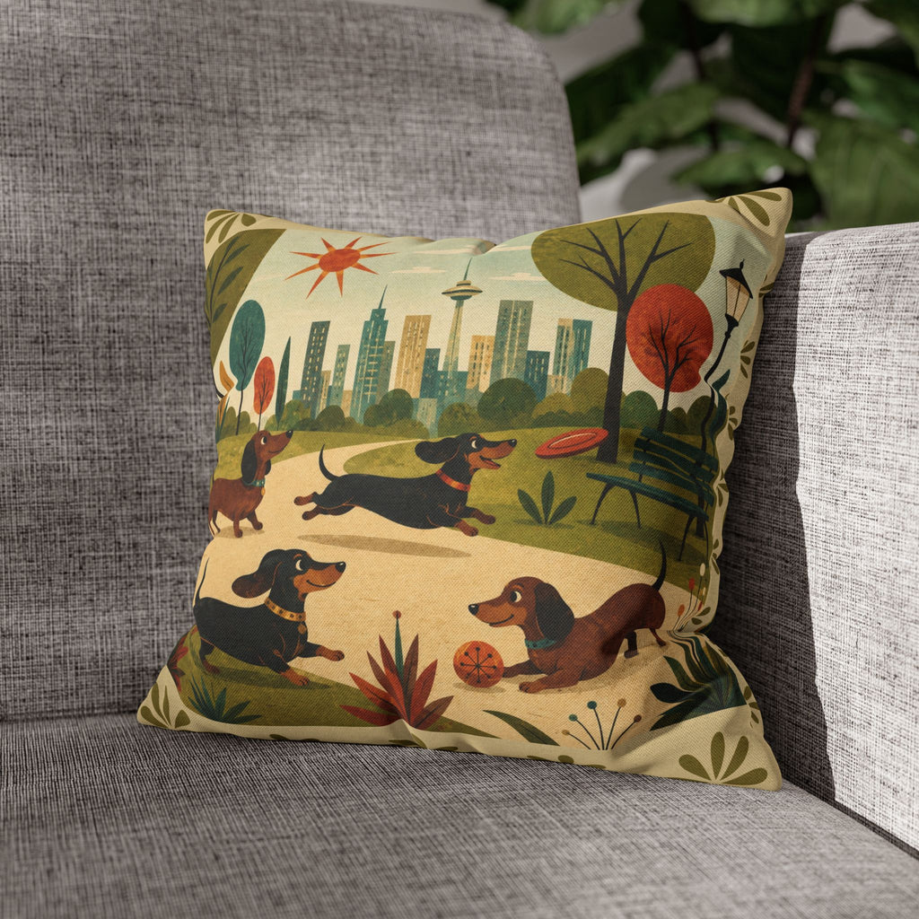MCM Dachshund Park Scene Pillowcase | Square Decorative Throw Pillowcase - COVER ONLY