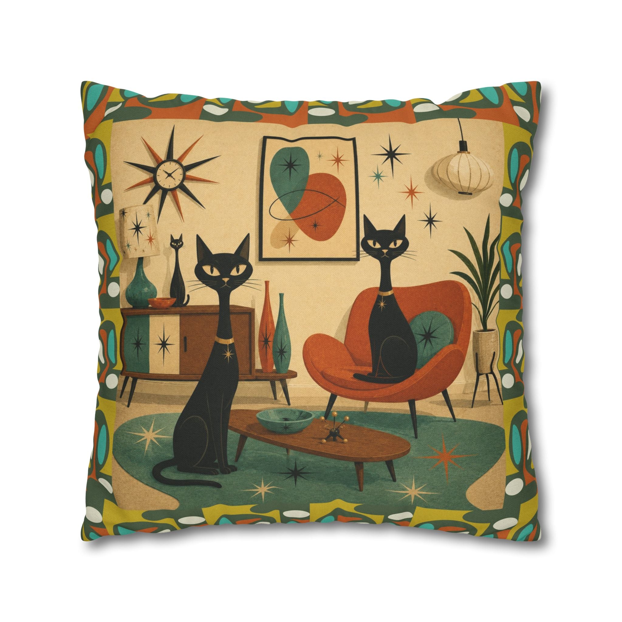 Mid Century Atomic Cats Pillowcase | Retro Atomic Living Room Throw Pillow - COVER ONLY