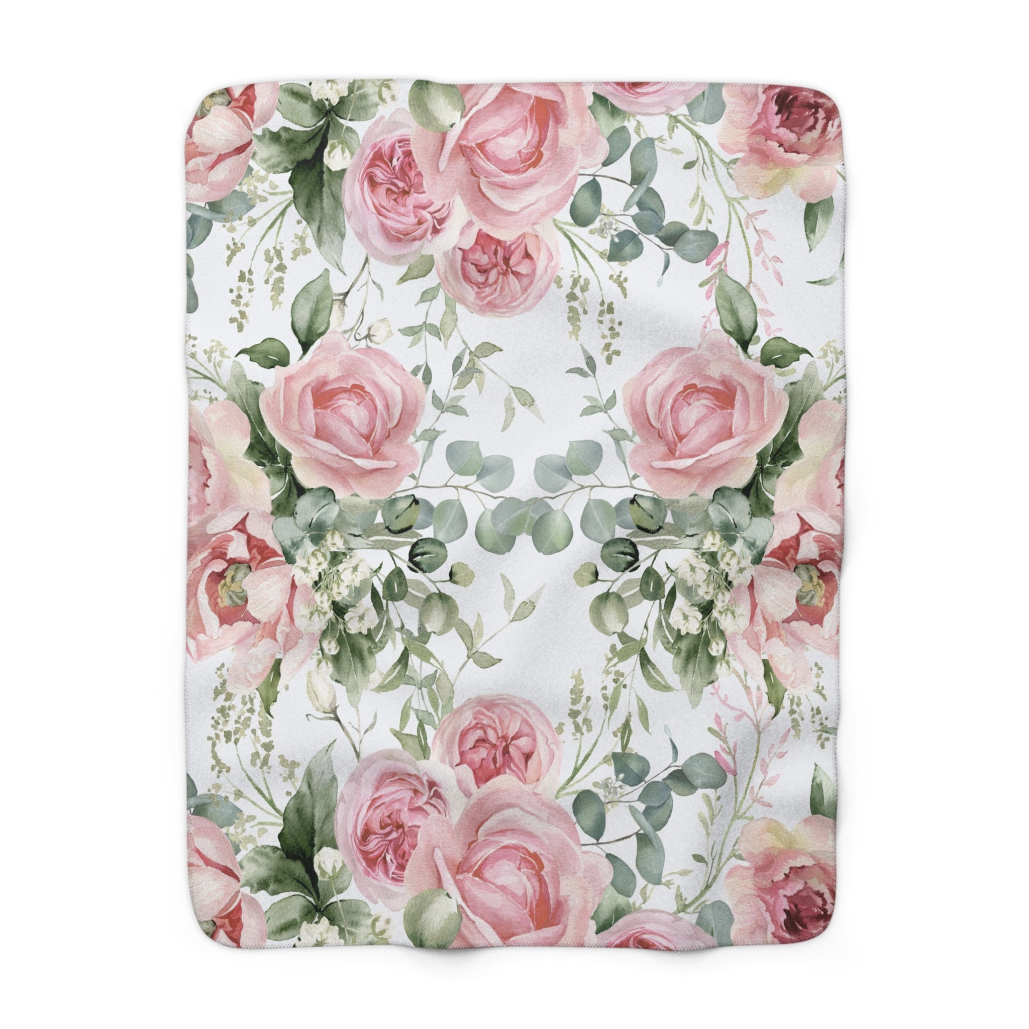 Pink Peony rose Shabby chic Sherpa Fleece Blanket, floral cozy warm soft throw blanket, farmhouse cottage decor