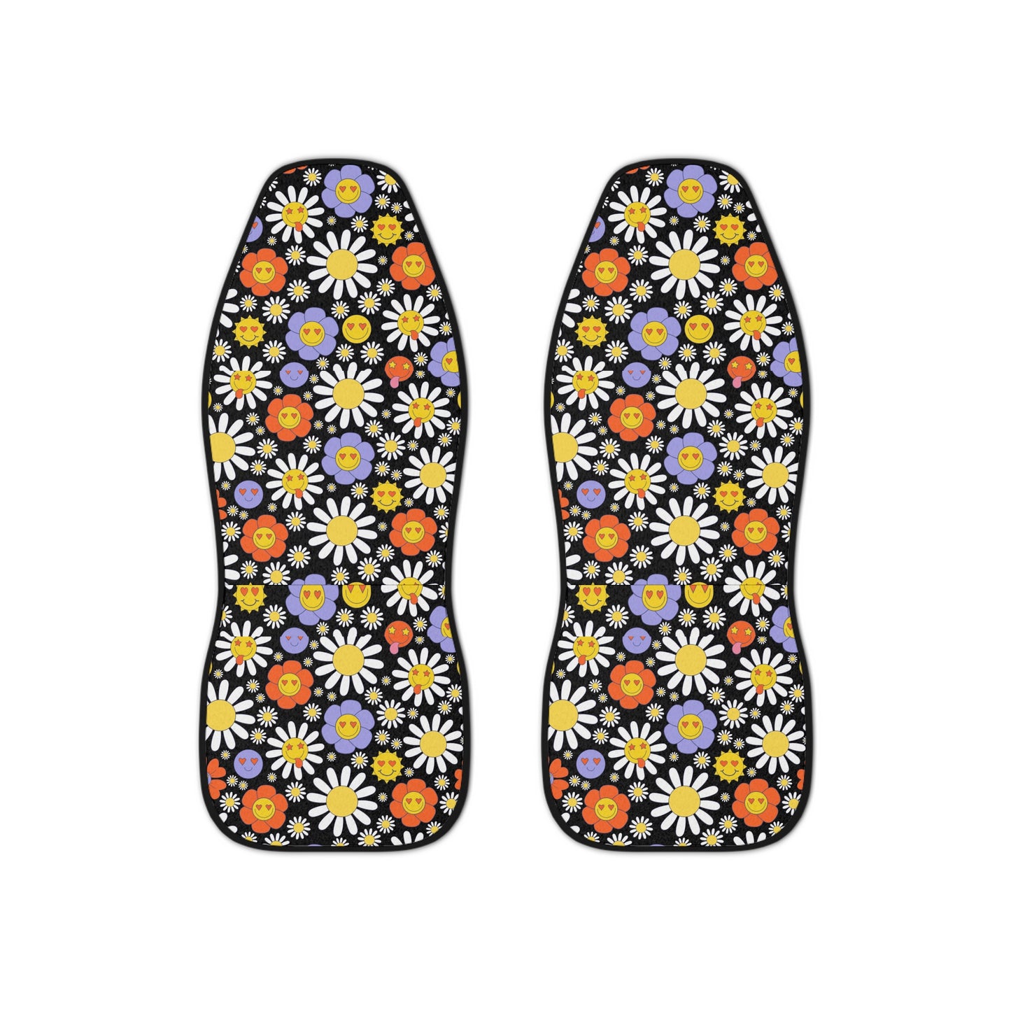 Retro Daisy Delight: Car Seat Covers with Smileys and Daisy Flower Design