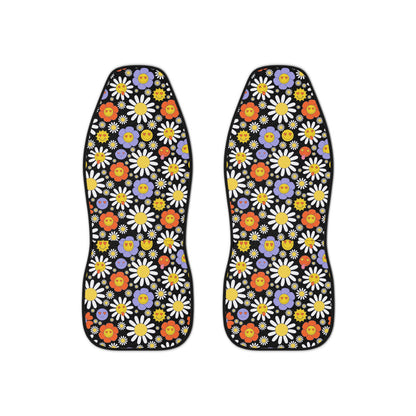 Retro Daisy Delight: Car Seat Covers with Smileys and Daisy Flower Design