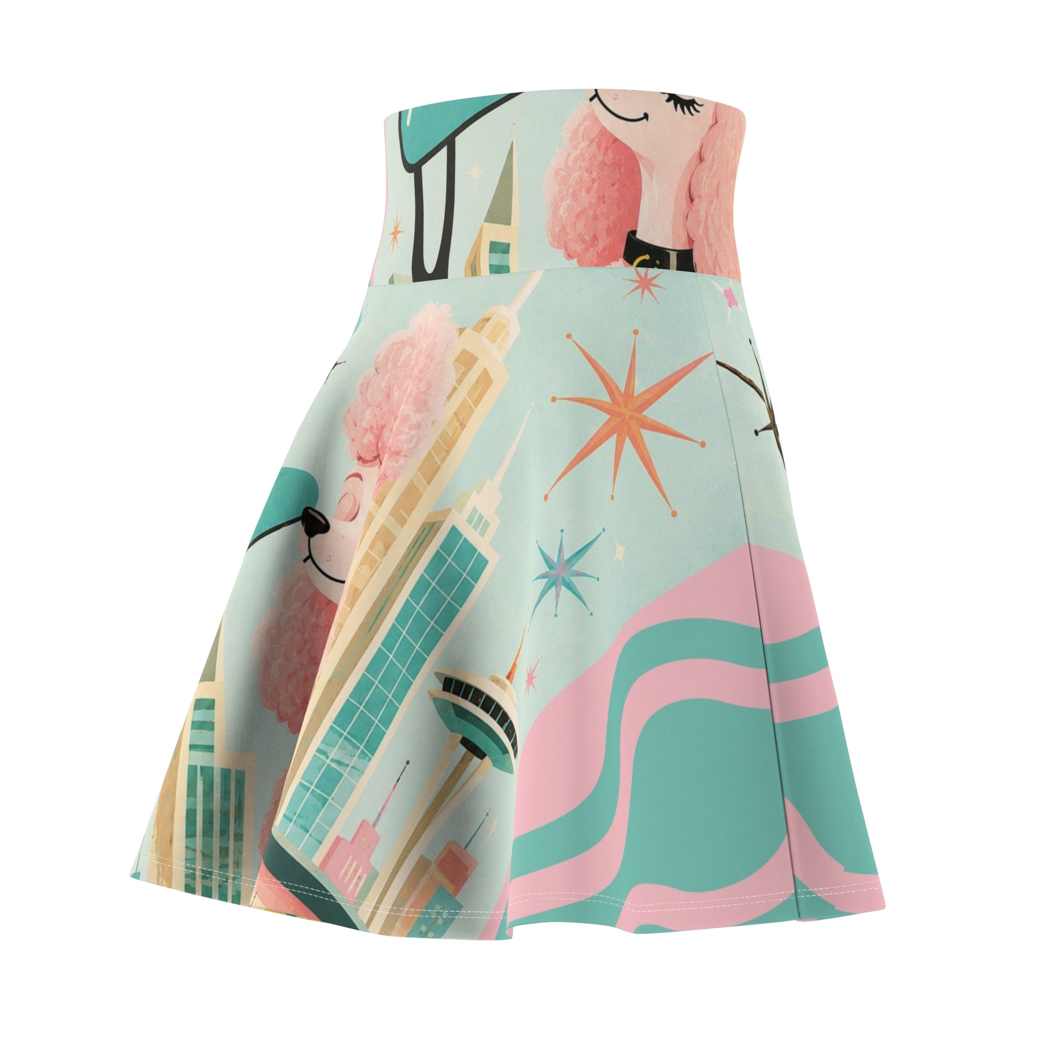 Pink Poodle Retro Vegas Skater Skirt | Mid-Century Atomic Starburst