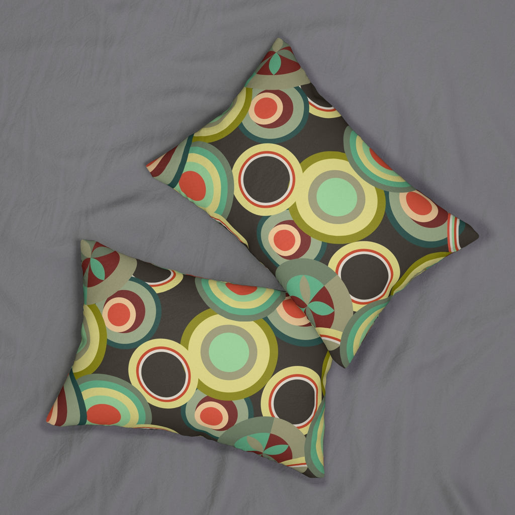 Retro circles colorful Spun Polyester Lumbar Pillow, MCM home decor, abstract, Mid Century Modern, throw scatter cushion