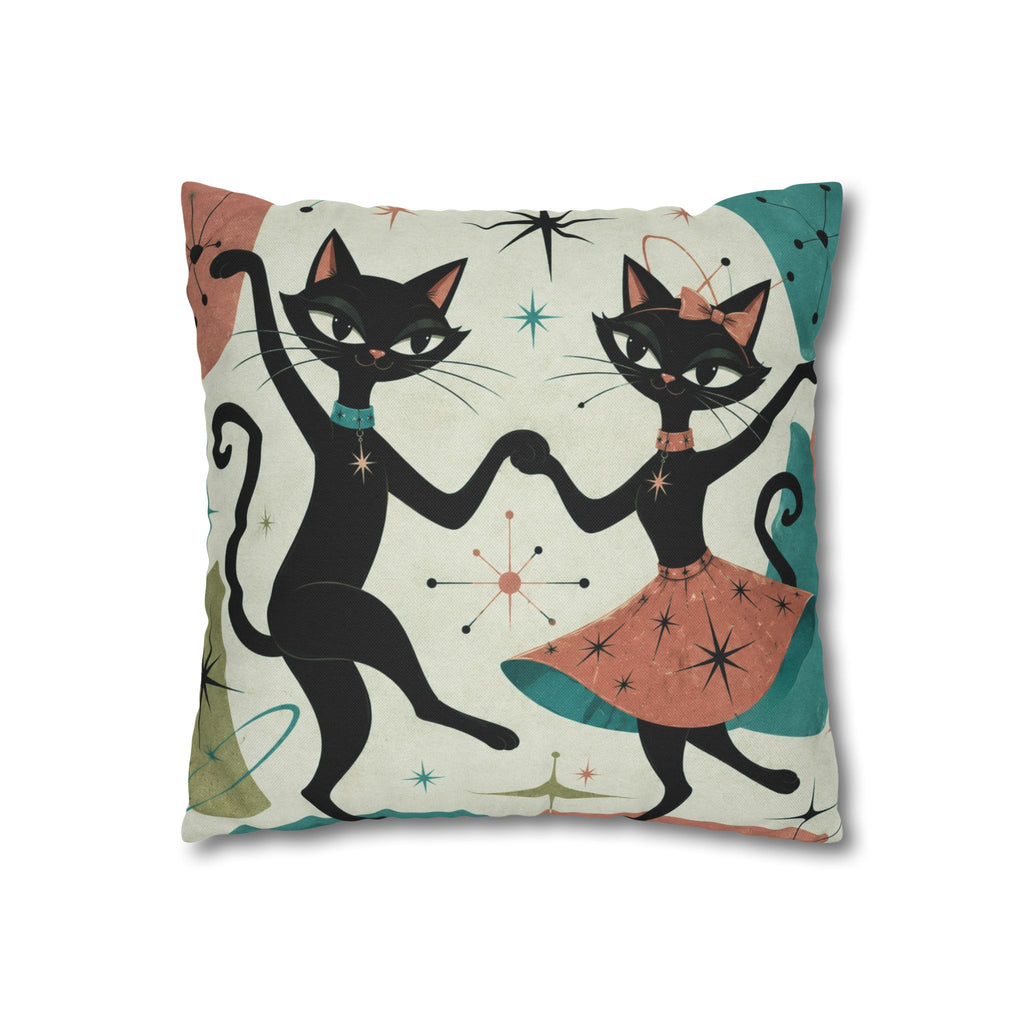 Dancing Retro Atomic Black Cats Pillowcase | Square Throw Pillowcase - COVER ONLY