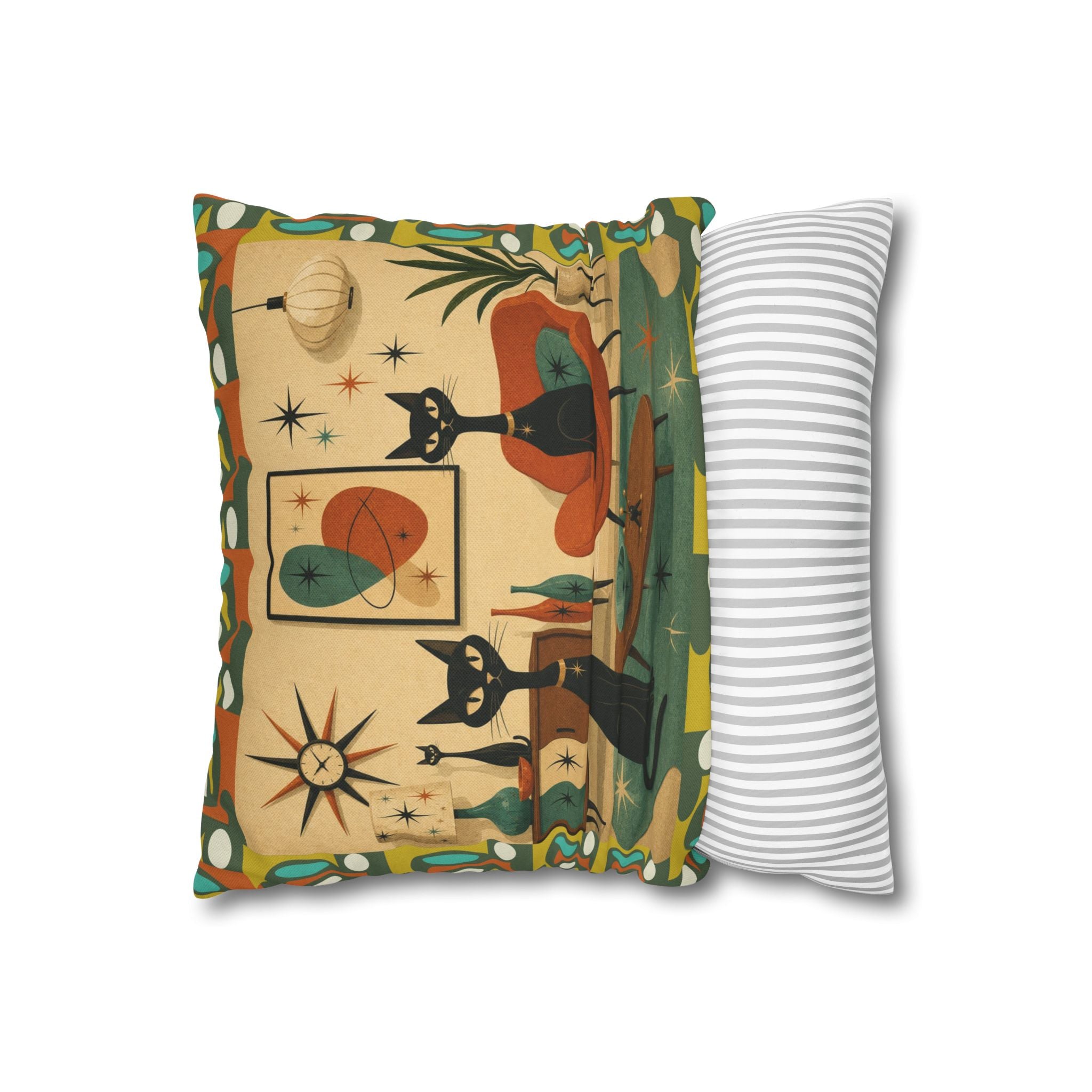 Mid Century Atomic Cats Pillowcase | Retro Atomic Living Room Throw Pillow - COVER ONLY