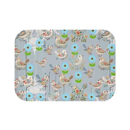 Rustic Woodgrain look little embroidery Birds (PRINTED LOOK ONLY) shabby chic Bath Mat