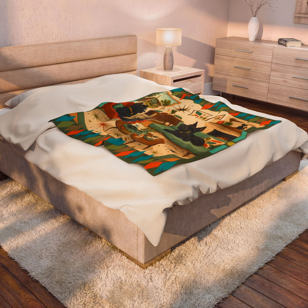 Mid-Century Living Room Scottish Terriers Velveteen Plush Blanket