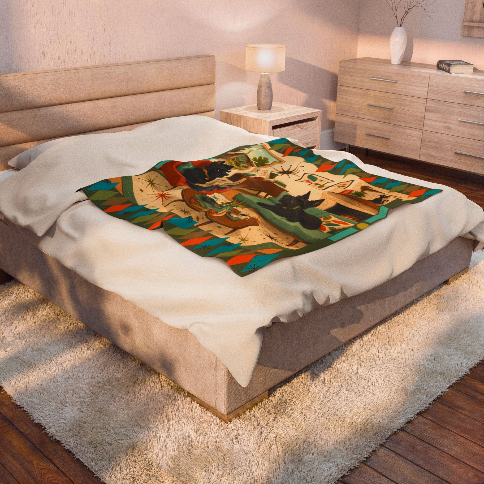Mid-Century Living Room Scottish Terriers Velveteen Plush Blanket