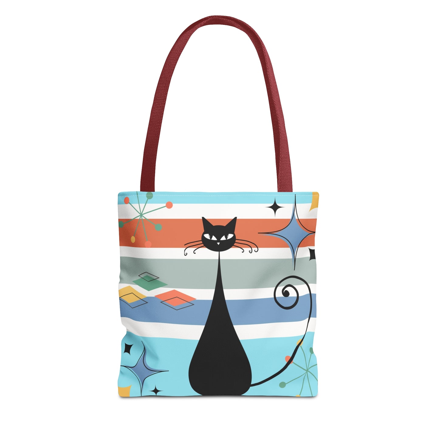 Atomic cat retro tote bag, black cat lover, mid century modern tote carry bag