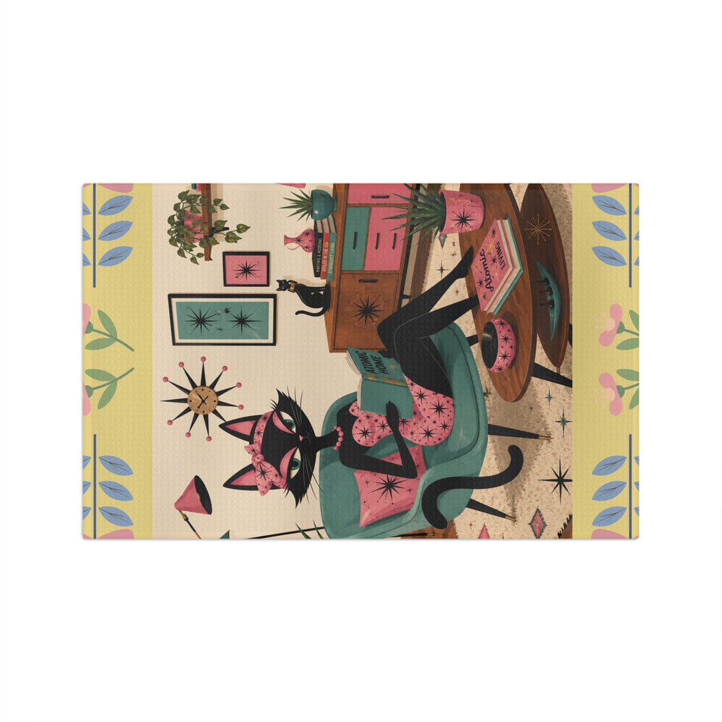 Retro Atomic Cat Lounge Microfiber Tea Towel | Mid Century Modern Cat Art