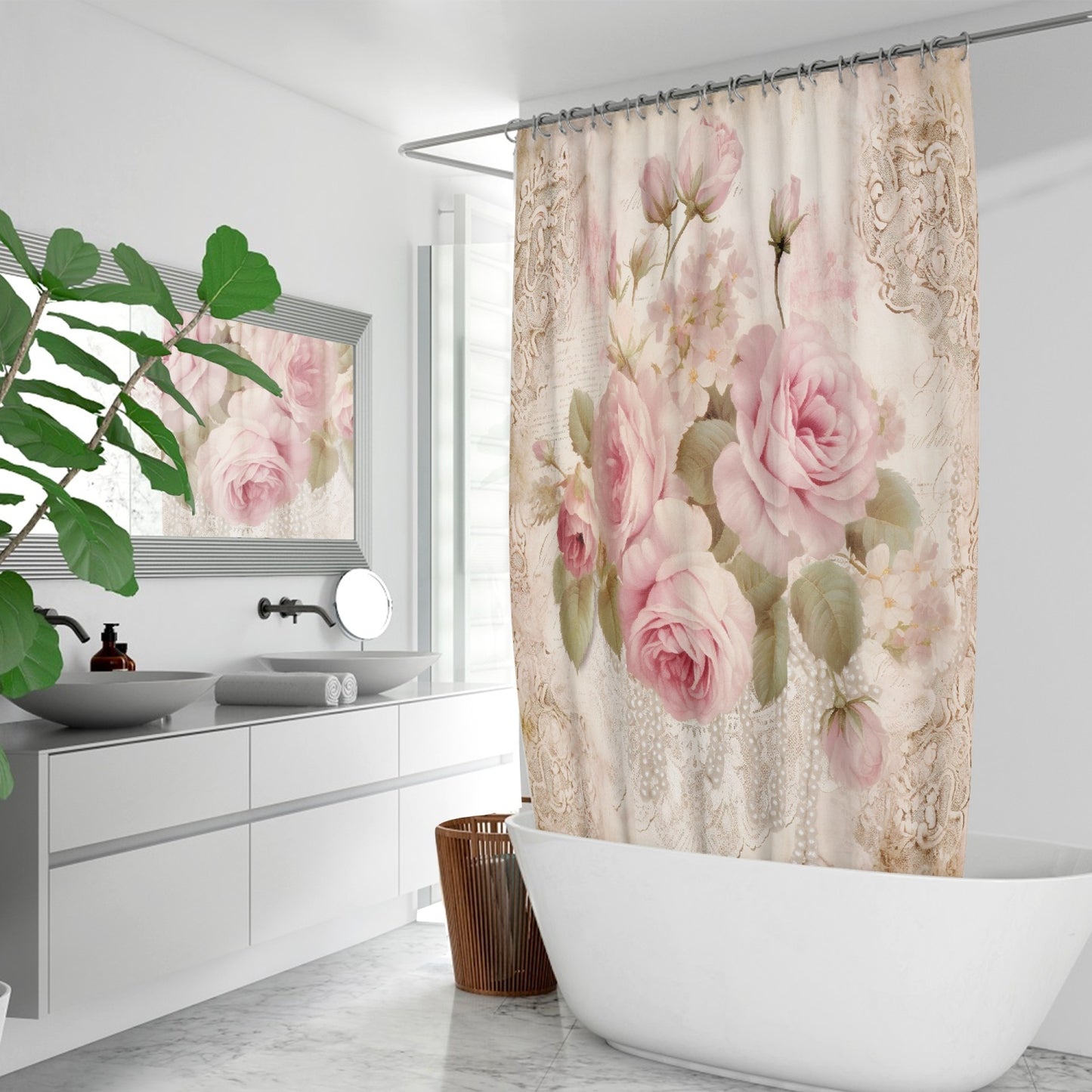 Delicate rose shabby chic style. Quick-drying vintage inspired Shower Curtain