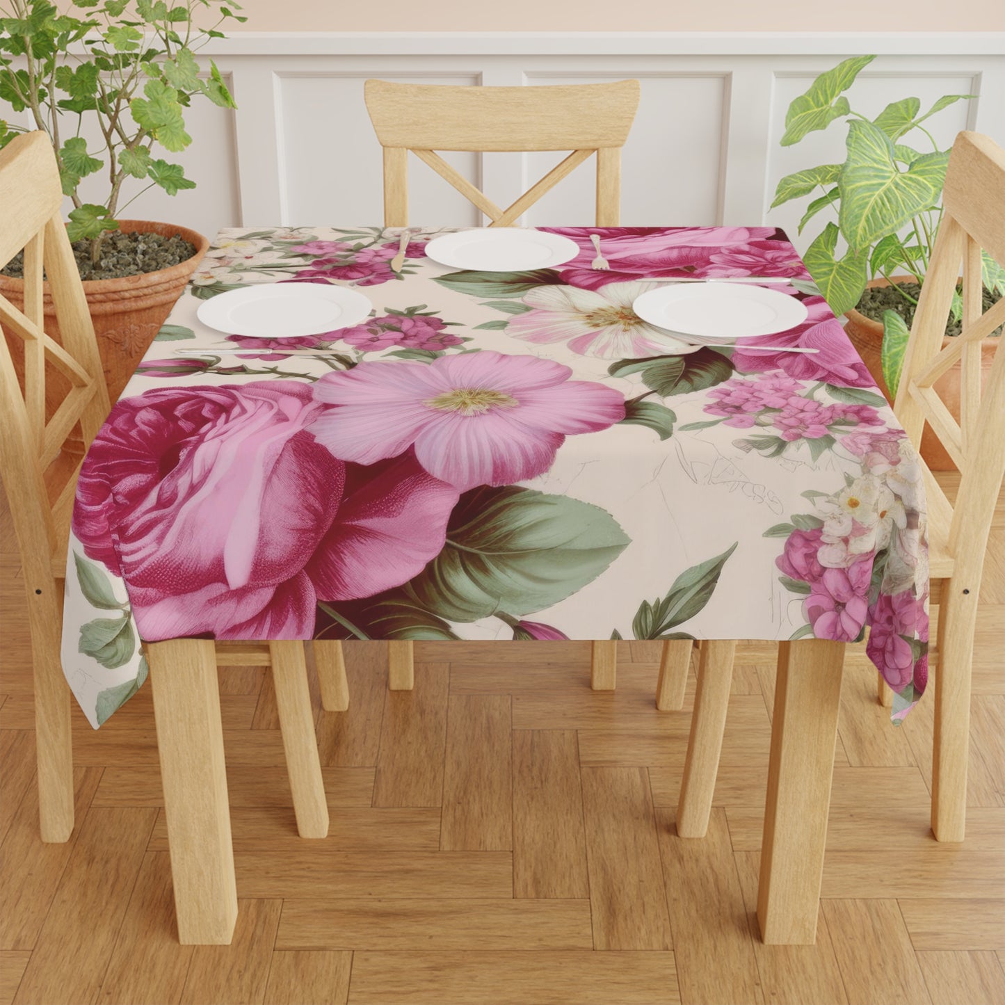 Blooming Elegance: Exquisite dining room decor Tablecloth adorned with Bold Pink Roses