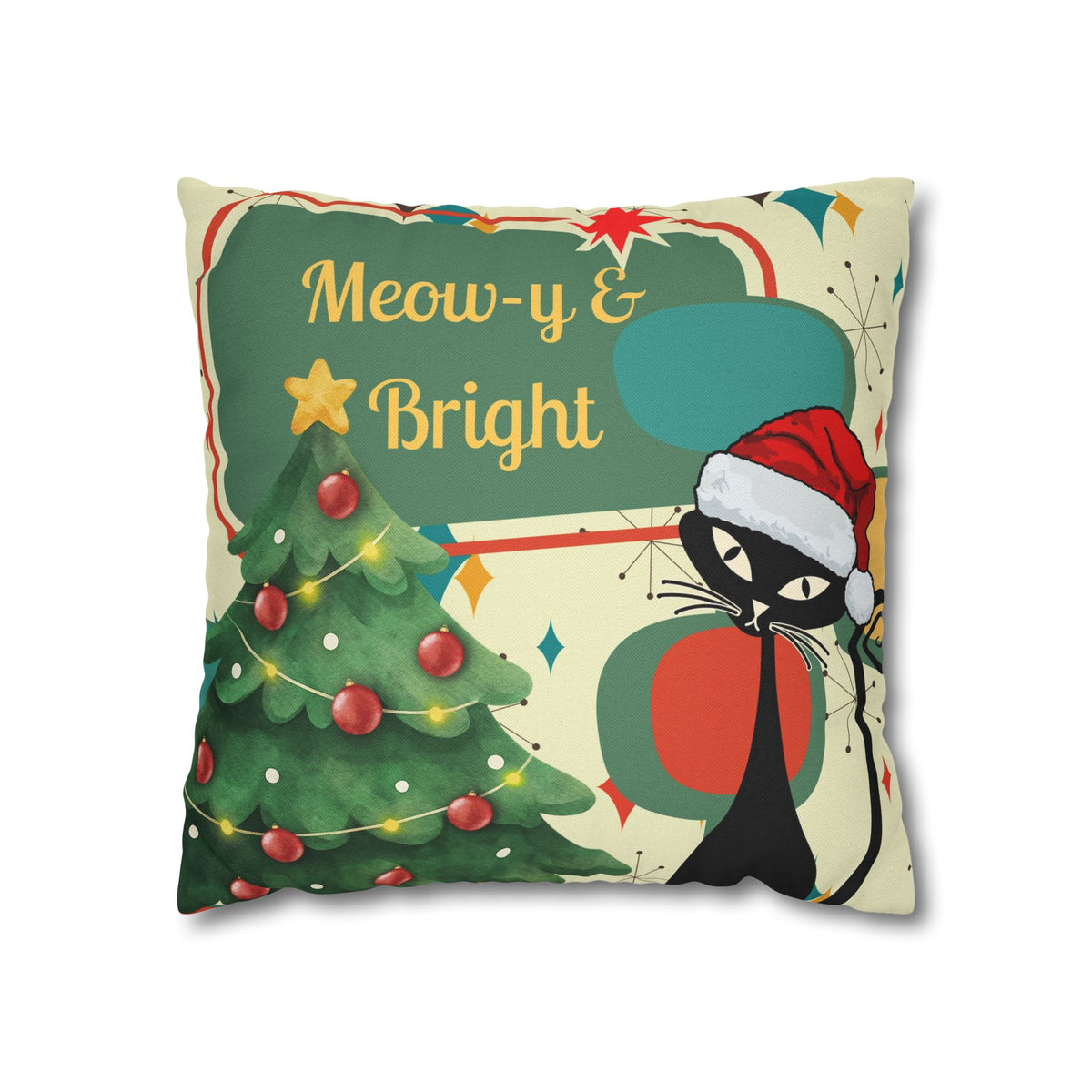 Meow-y & Bright Atomic Cat Christmas Pillowcase