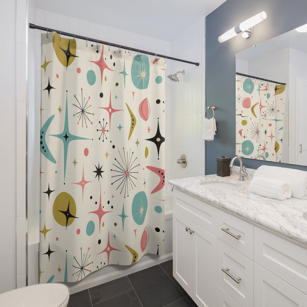 Mid Century Starburst Shower Curtain | Retro Atomic Pattern