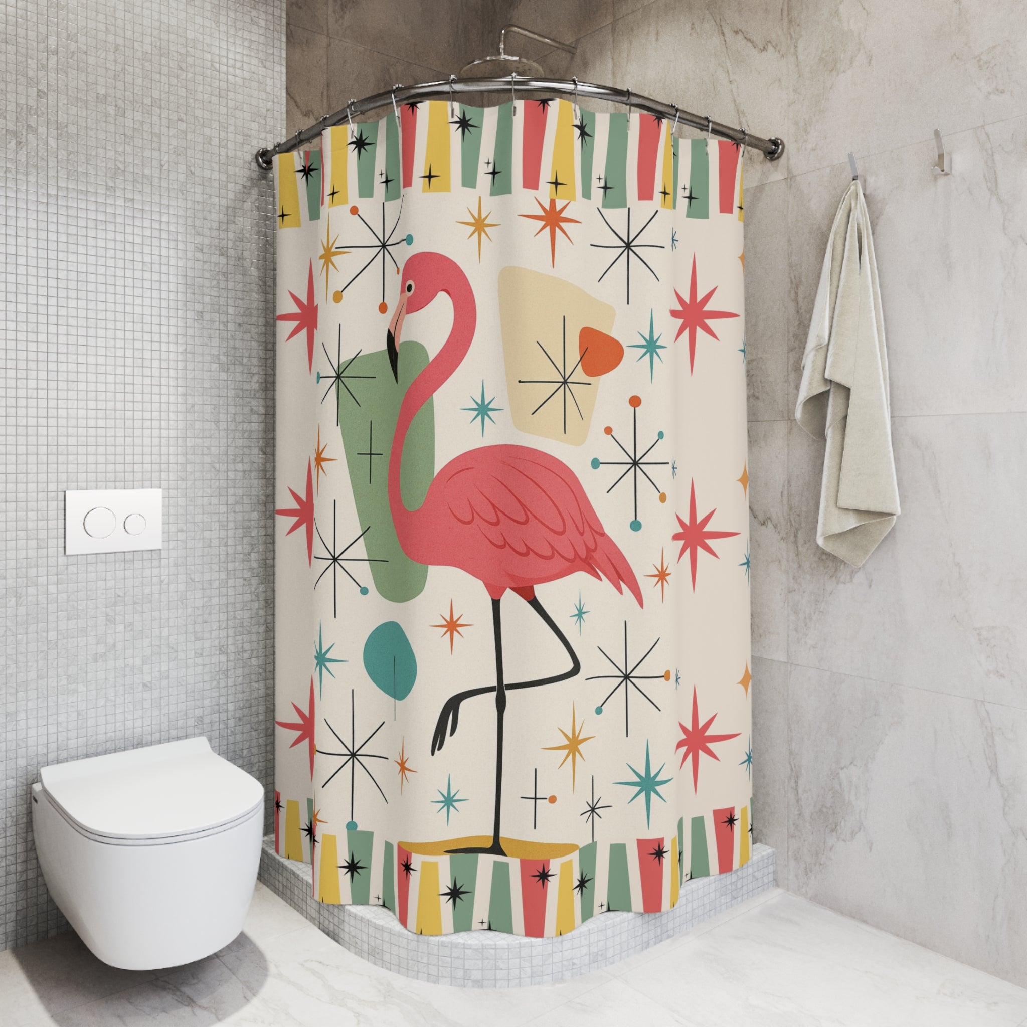 MCM Flamingo Shower Curtain | Retro Bathroom Decor, Summer Vibe, Fun Gift for Bird Lovers, Tropical Home Accent, Unique Bathtub [...]