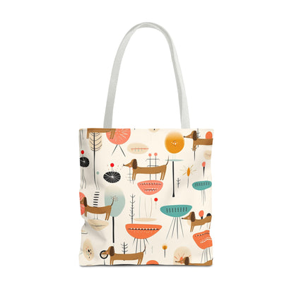 Tote Bag, Mid Century Modern Dachshund tote bag, carry bag, dog lover, beach, shopping, book bag, overnight or day trip tote bag