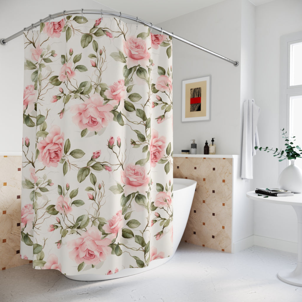 Pink floral vintage rose shabby chic style Shower Curtain, bathtub, stall shower curtain