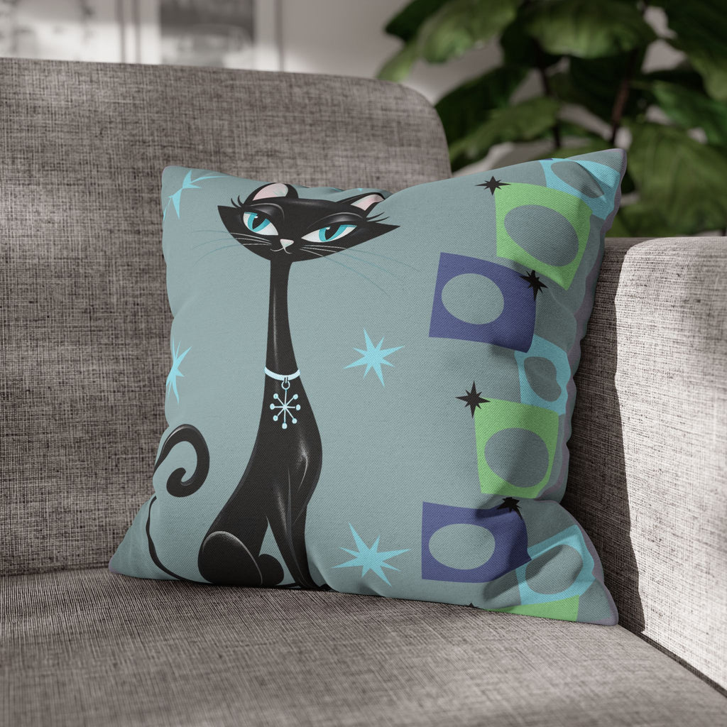 Retro Atomic Black Cat Pillowcase | Square Polyester Throw Pillowcase MCM