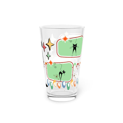 Groovy Atomic cat retro Pint Glass, 16oz, Mid Century Modern, MCM barware, beer cocktail juice glass - listing is for one glass only