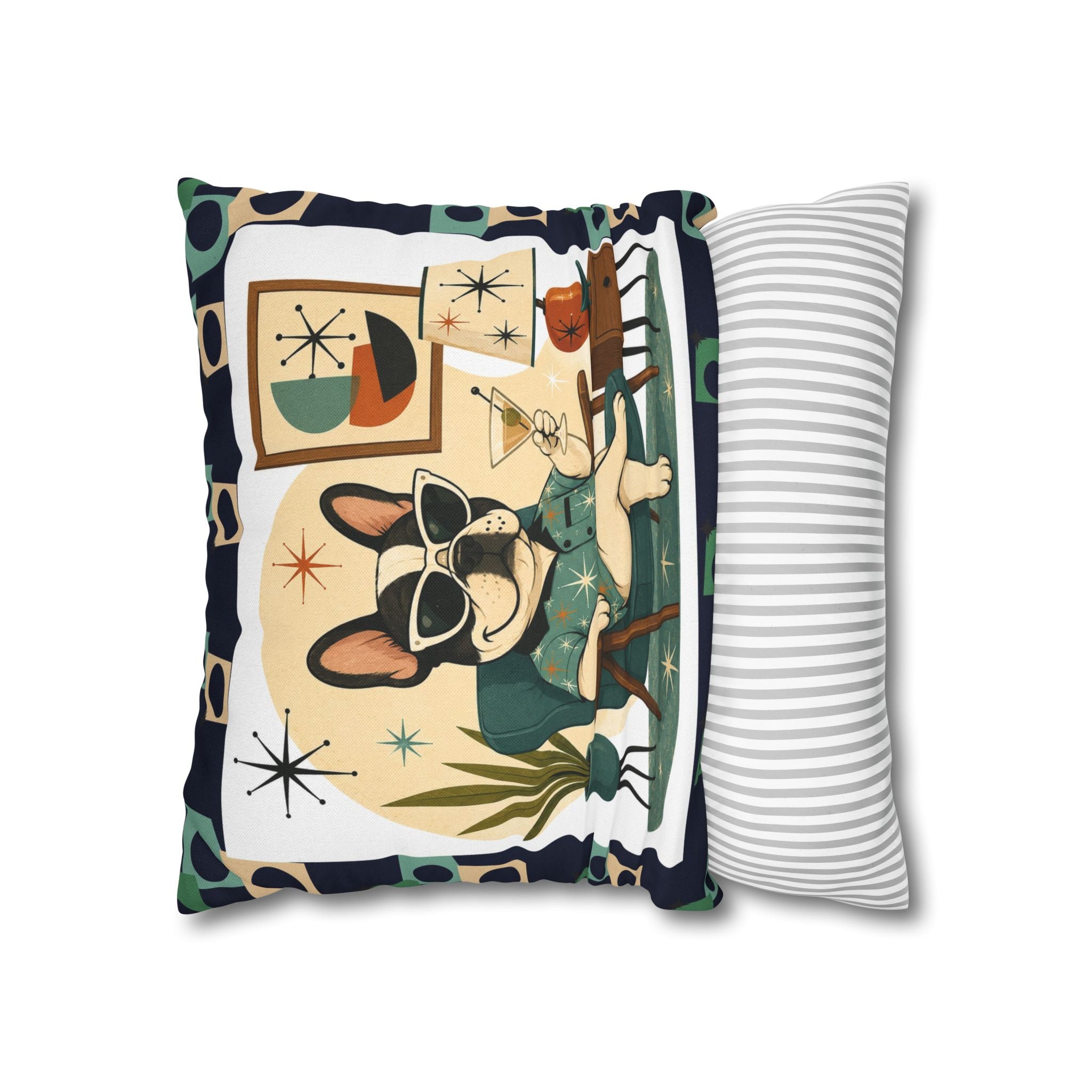Retro Mid Century French Bulldog Pillowcase | Square Throw Pillowcase - COVER ONLY
