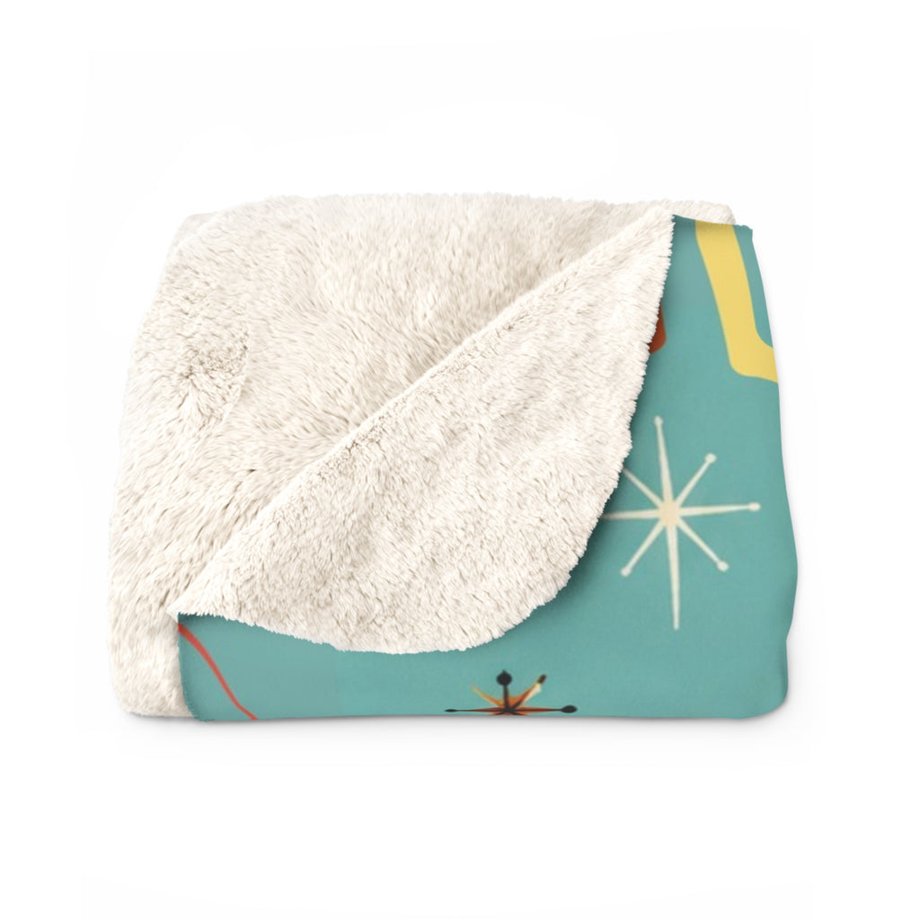 Skiing Dachshund Dog MCM Sherpa Fleece Blanket | Retro Winter Lodge Design