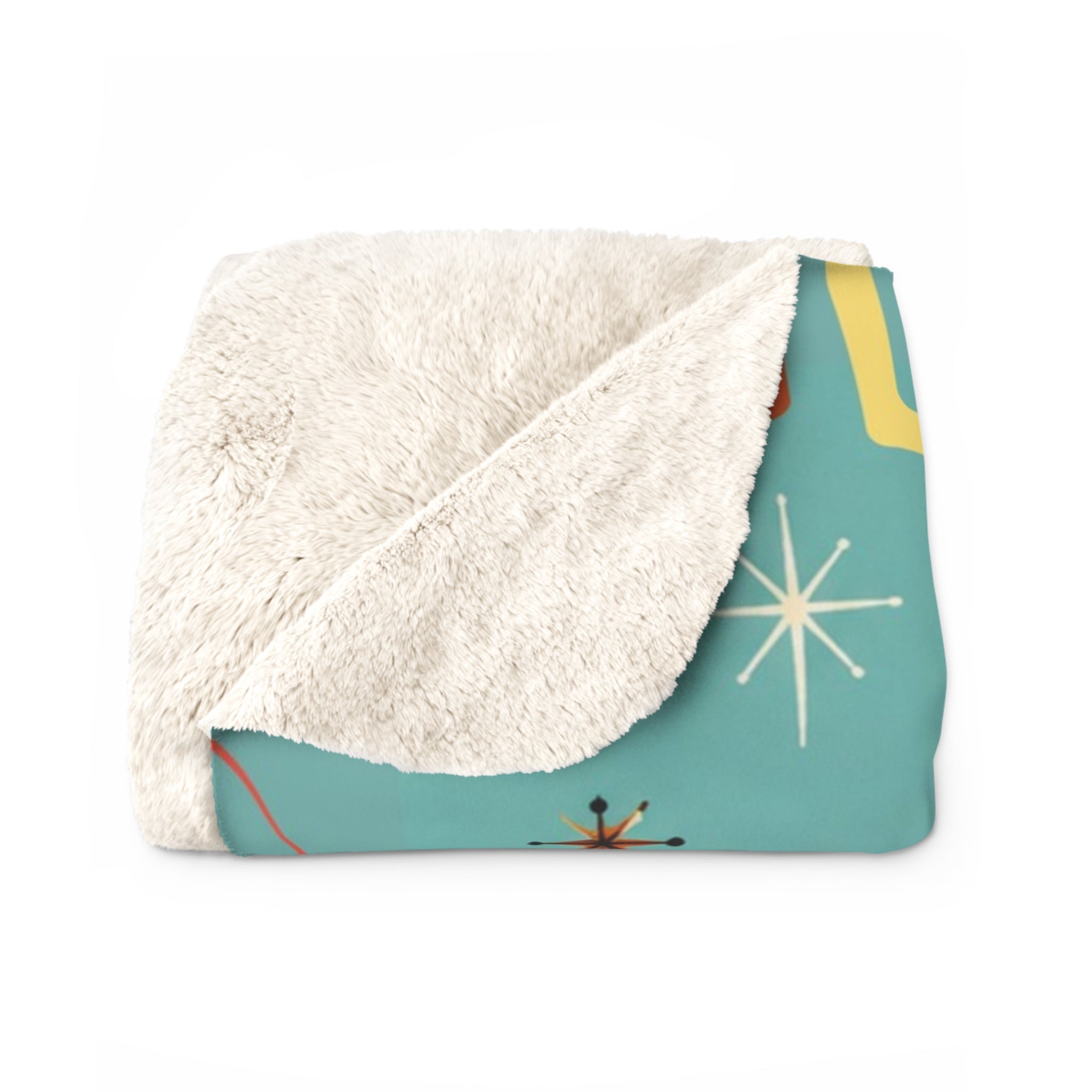 Skiing Dachshund Dog MCM Sherpa Fleece Blanket | Retro Winter Lodge Design