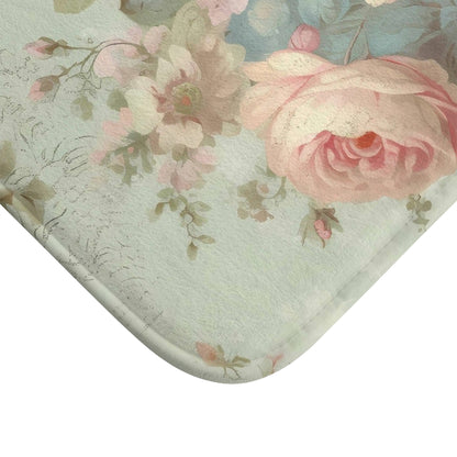 Bold pink roses shabby chic Bath Mat, vintage inspired, country cottage, farmhouse decor