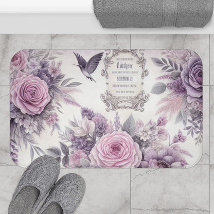 Purple Shabby chic style bathmat, inspired by French vintage, floral bathroom decor