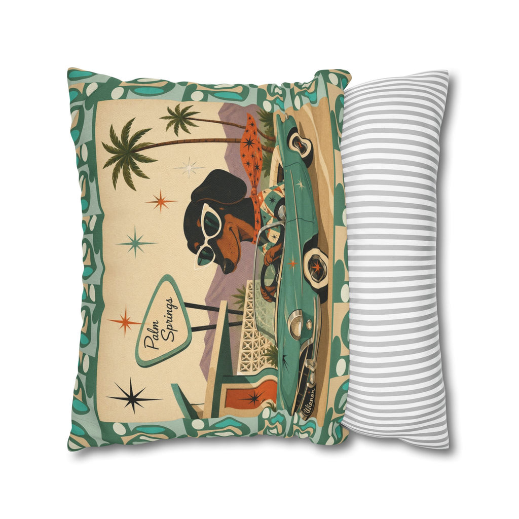 Retro Dachshund Driving Convertible Pillowcase | Palm Springs Vintage Car - COVER ONLY