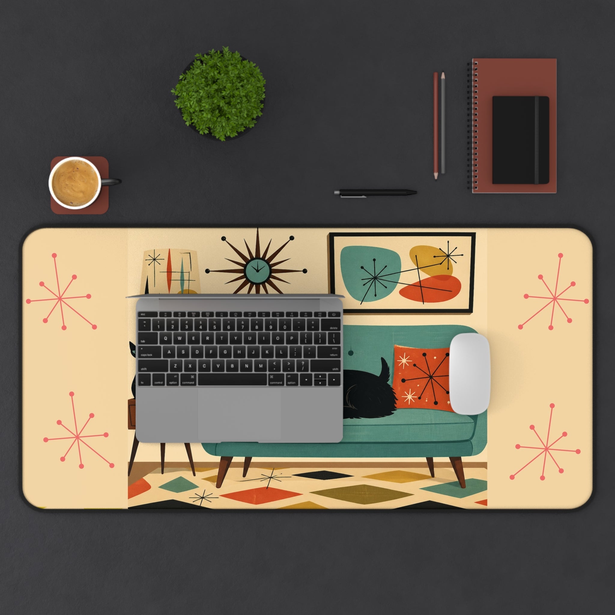 Mid Century Scottish Terrier Desk Mat | Retro Living Room Mouse Pad