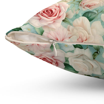 Delicate pink vintage roses shabby chic Square Pillow, French vintage inspired, Farmhouse, floral scatter throw cushion