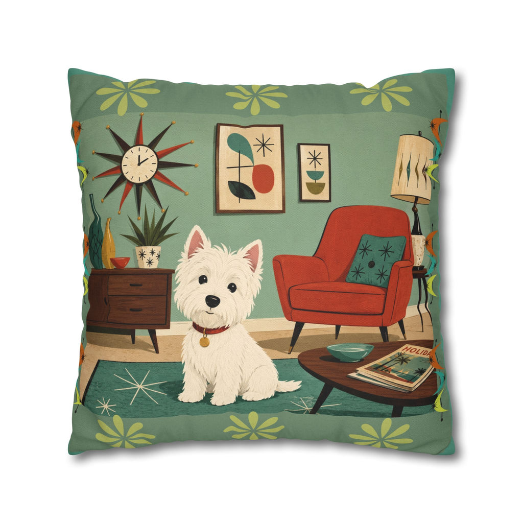 Retro Westie Dog Retro Living Room Pillowcase | Square Throw Pillowcase - COVER ONLY