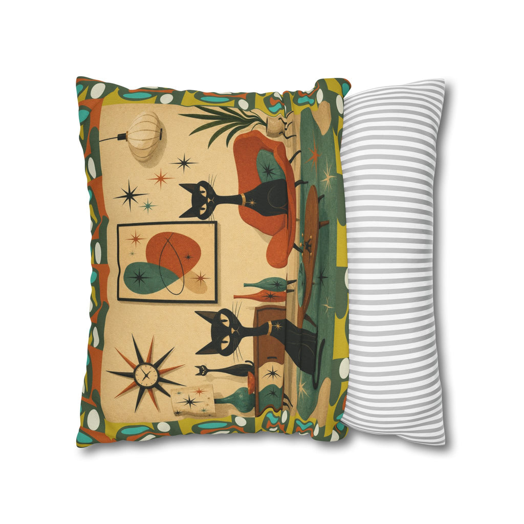 Mid Century Atomic Cats Pillowcase | Retro Atomic Living Room Throw Pillow - COVER ONLY
