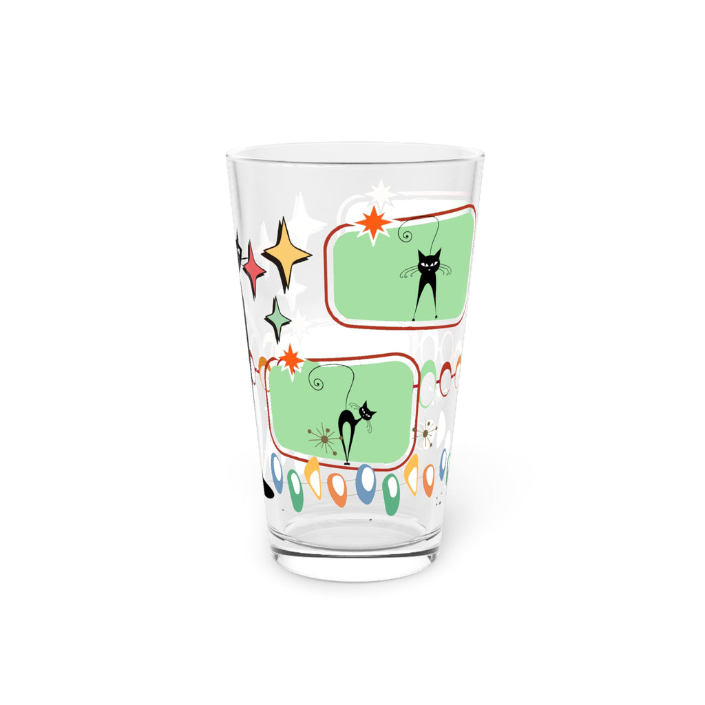 Retro Black Cat Pint Glass — 16 oz Holiday Mid-Century Modern Barware