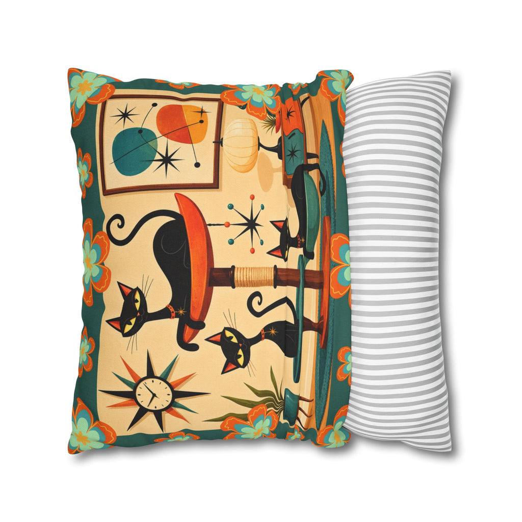 Retro Mid Century Atomic Cats pillowcase | Square Pillowcase - COVER ONLY