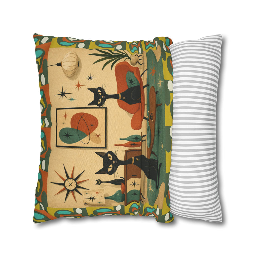 Mid Century Atomic Cats Pillowcase | Retro Atomic Living Room Throw Pillow - COVER ONLY