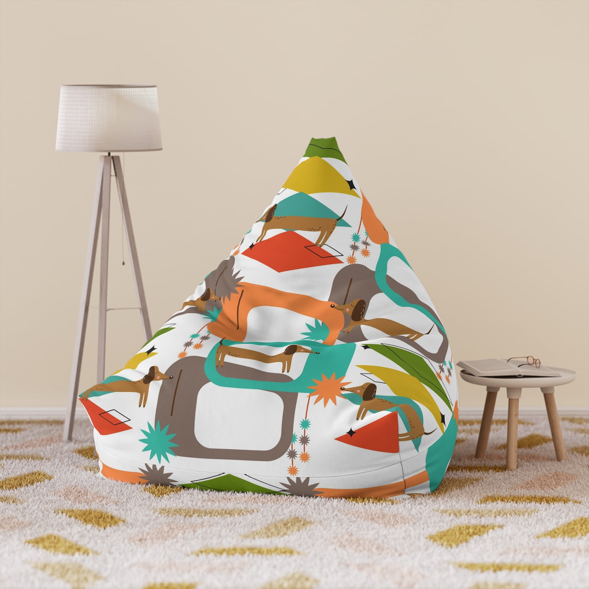 Bean Bag Chair COVER, retro Dachshund, mid century modern, living room, games room, MCM home decor