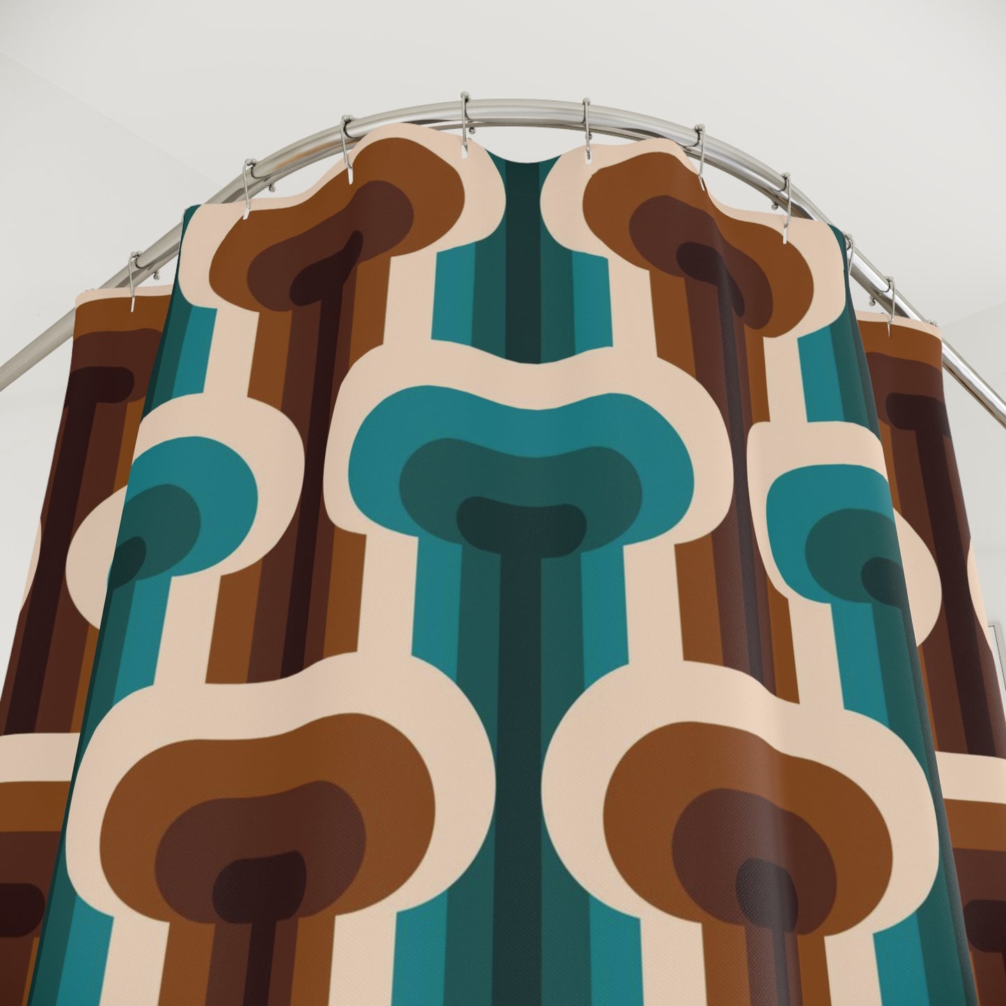 Retro blue and brown 60s 70s inspired pattern Shower Curtain