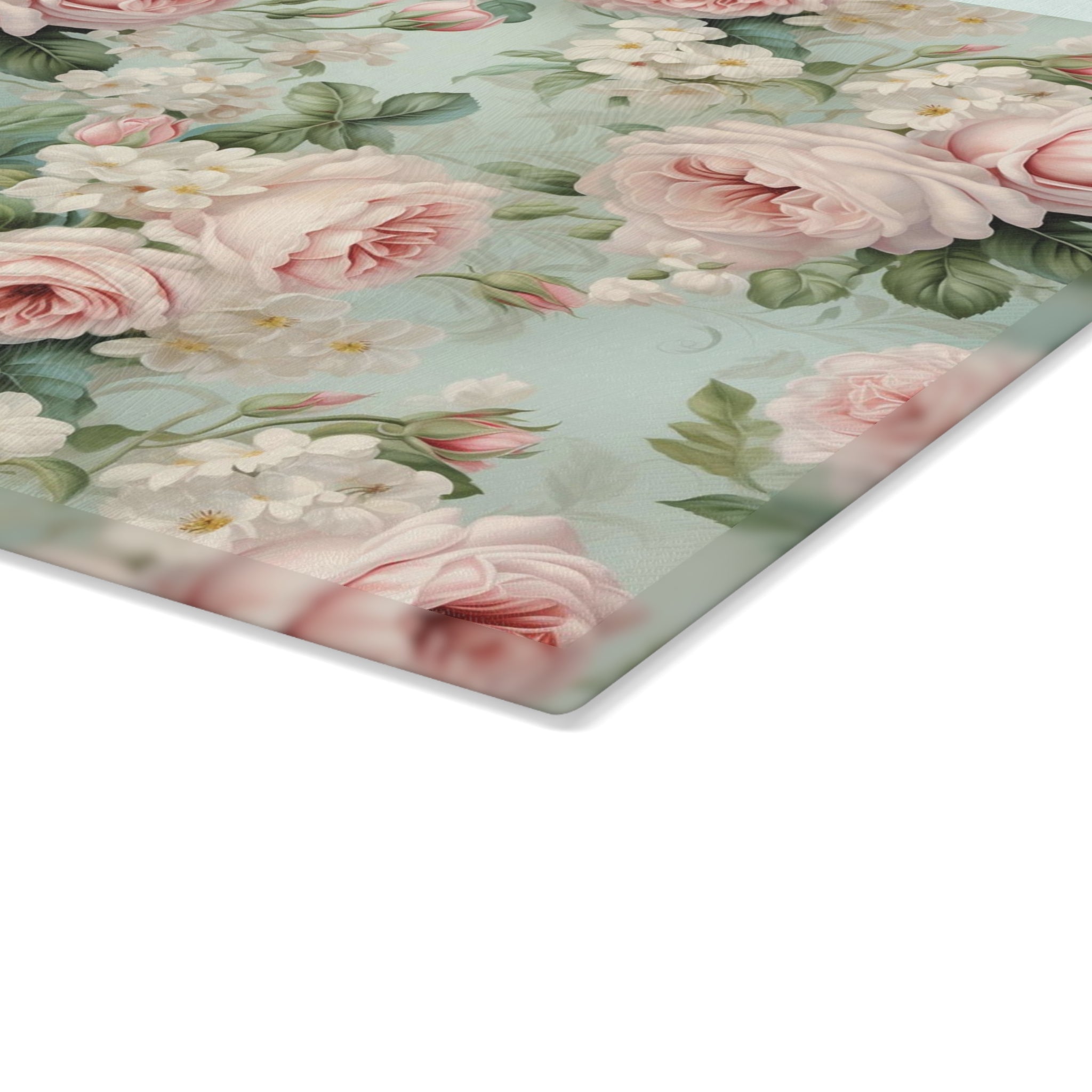 Vintage pink roses shabby chic inspired farmhouse county cottage glass cutting board