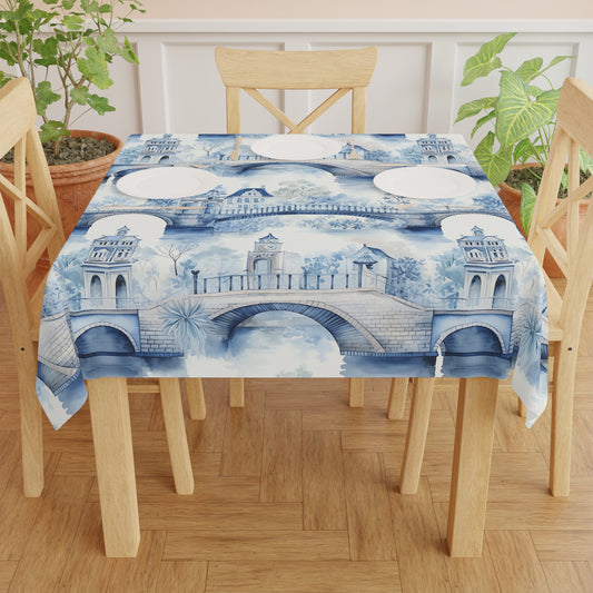 Blue and white Bridges Dutch Delft design Tablecloth